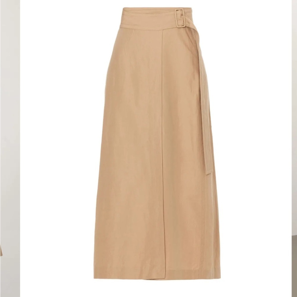 Vince Linen Blend Buckle Wrap Midi Skirt Neutral Tan - Picture 5 of 9